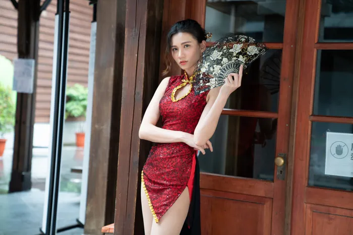 [Mzsock] NO.057 Cai Yixin, ultra short cheongsam, stockings, high heels, beautiful legs, outdoor shot street photography#[55P]-14