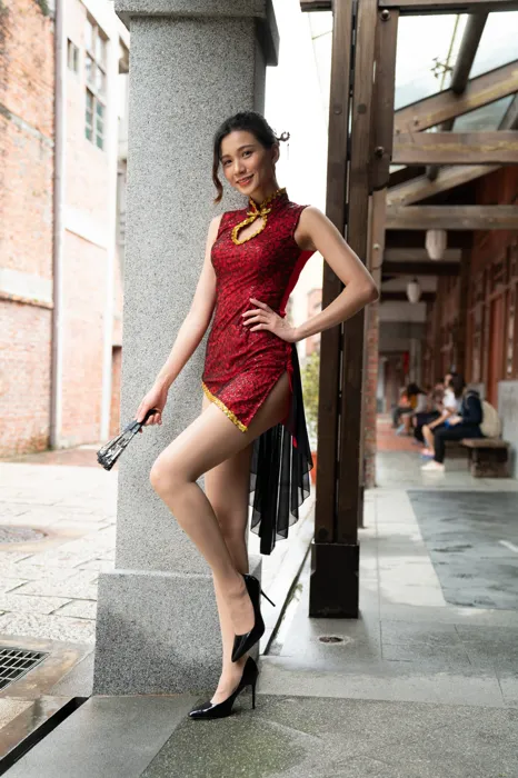 [Mzsock] NO.057 Cai Yixin, ultra short cheongsam, stockings, high heels, beautiful legs, outdoor shot street photography#[55P]-7